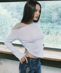 EYELET OFF SHOULDER L/S LIGHT BLUE