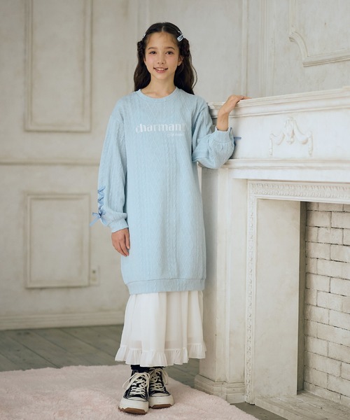 Amourire girl（アムリールガール）の「袖レースアップワンピース（ワンピース・キッズ・サックスブルー/ブラック・130cm/140cm/150cm/160cm）」の11枚目の写真