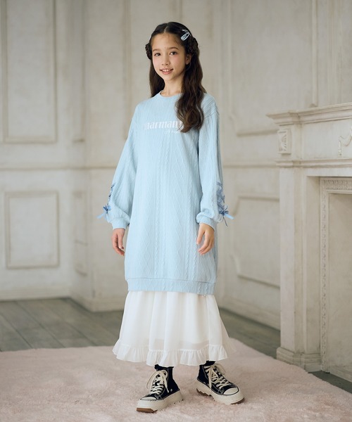 Amourire girl（アムリールガール）の「袖レースアップワンピース（ワンピース・キッズ・サックスブルー/ブラック・130cm/140cm/150cm/160cm）」の12枚目の写真