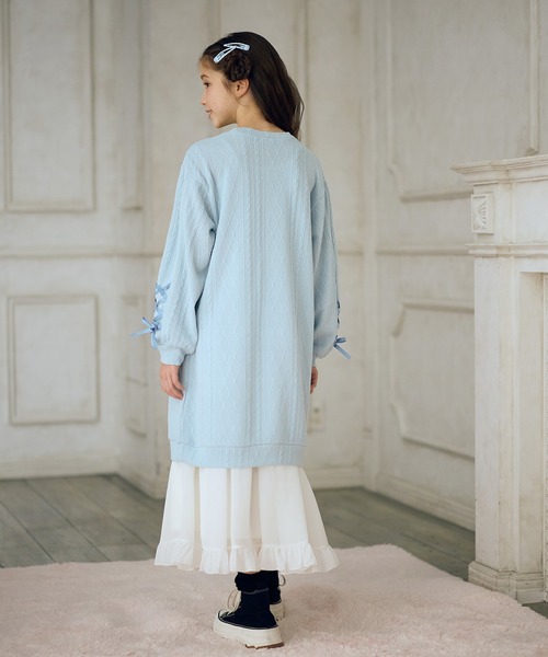 Amourire girl（アムリールガール）の「袖レースアップワンピース（ワンピース・キッズ・サックスブルー/ブラック・130cm/140cm/150cm/160cm）」の15枚目の写真