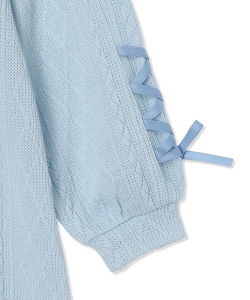 Amourire girl（アムリールガール）の「袖レースアップワンピース（ワンピース・キッズ・サックスブルー/ブラック・130cm/140cm/150cm/160cm）」の21枚目の写真