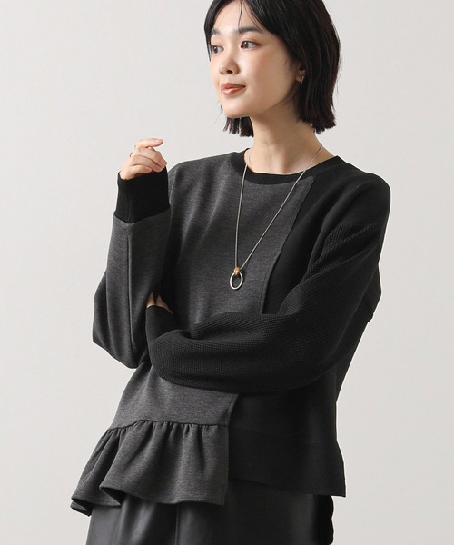 Gready Brilliant（グレディブリリアン）の「ニットドッキングアシメカットソー（Tシャツ/カットソー・レディース・チャコールグレー/ブラウン・FREE）」の2枚目の写真