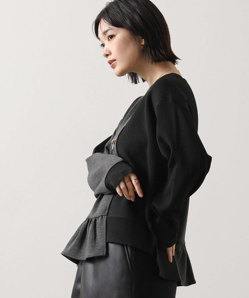 Gready Brilliant（グレディブリリアン）の「ニットドッキングアシメカットソー（Tシャツ/カットソー・レディース・チャコールグレー/ブラウン・FREE）」の3枚目の写真