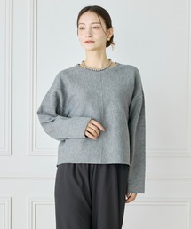 接結編みクルーネックニットプルオーバー