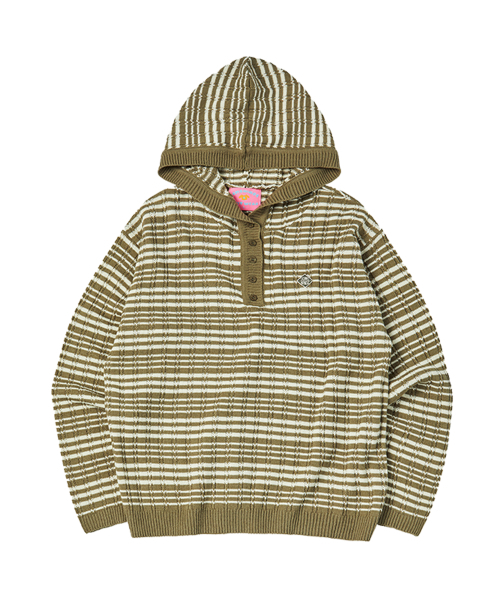 COMONINOZ（コモニノズ）の「BUTTON HOOD KNIT [KHAKI]（ニット/セーター・メンズ・カーキ・LARGE/SMALL）」の2枚目の写真