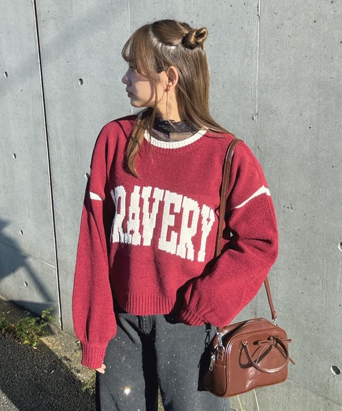 AS KNOW AS plus（アズノゥアズプラス）の「♪モールカレッジロゴニット（ニット/セーター・レディース・ボルドー/アイボリー/ブラック・FREE）」の5枚目の写真