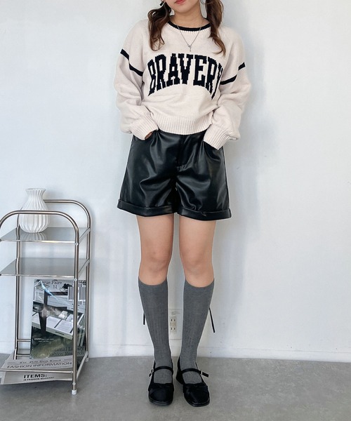 AS KNOW AS plus（アズノゥアズプラス）の「♪モールカレッジロゴニット（ニット/セーター・レディース・ボルドー/アイボリー/ブラック・FREE）」の13枚目の写真