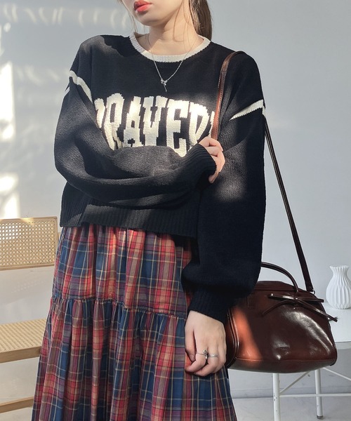 AS KNOW AS plus（アズノゥアズプラス）の「♪モールカレッジロゴニット（ニット/セーター・レディース・ボルドー/アイボリー/ブラック・FREE）」の17枚目の写真