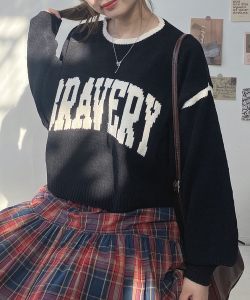 AS KNOW AS plus（アズノゥアズプラス）の「♪モールカレッジロゴニット（ニット/セーター・レディース・ボルドー/アイボリー/ブラック・FREE）」の16枚目の写真