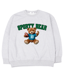 スポーティベア オーバーサイズ スウェット Tシャツ ライトグレー [裏起毛]