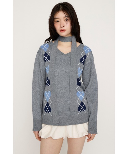 SLY(スライ)の「ARGYLE JQ TOPS アーガイル ジャガード トップス 冬服 春服(ニット/セーター・レディース・杢グレー/ネイビー/レッド・FREE)」の6枚目の写真