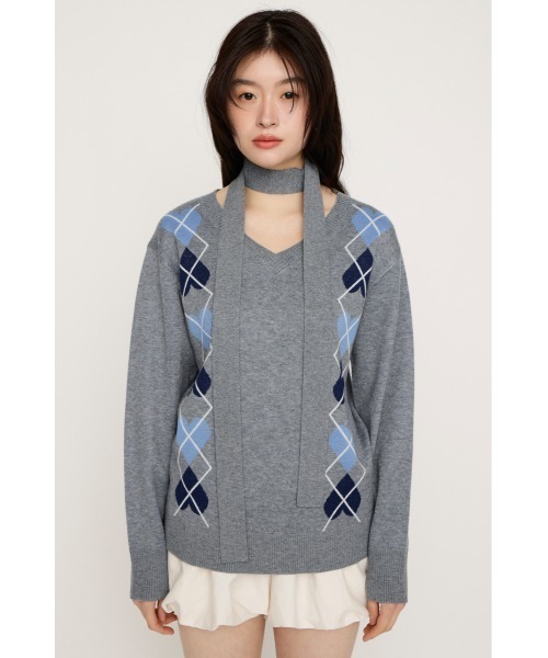 SLY(スライ)の「ARGYLE JQ TOPS アーガイル ジャガード トップス 冬服 春服(ニット/セーター・レディース・杢グレー/ネイビー/レッド・FREE)」の7枚目の写真