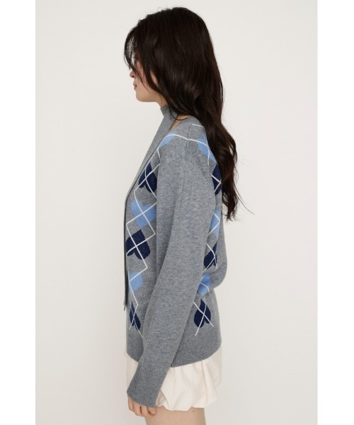 SLY(スライ)の「ARGYLE JQ TOPS アーガイル ジャガード トップス 冬服 春服(ニット/セーター・レディース・杢グレー/ネイビー/レッド・FREE)」の9枚目の写真