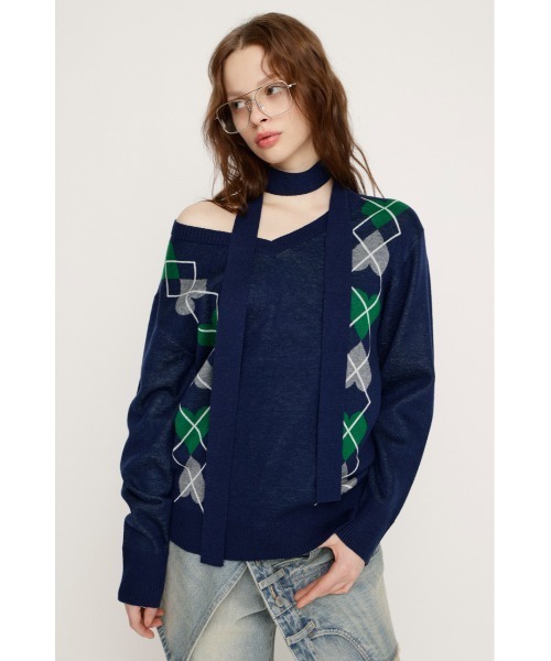SLY(スライ)の「ARGYLE JQ TOPS アーガイル ジャガード トップス 冬服 春服(ニット/セーター・レディース・杢グレー/ネイビー/レッド・FREE)」の10枚目の写真