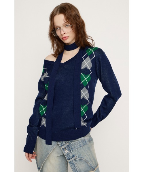 SLY(スライ)の「ARGYLE JQ TOPS アーガイル ジャガード トップス 冬服 春服(ニット/セーター・レディース・杢グレー/ネイビー/レッド・FREE)」の14枚目の写真