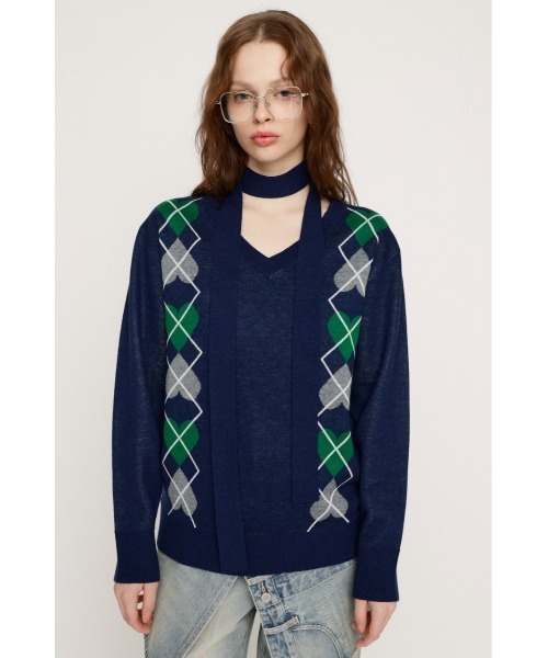SLY(スライ)の「ARGYLE JQ TOPS アーガイル ジャガード トップス 冬服 春服(ニット/セーター・レディース・杢グレー/ネイビー/レッド・FREE)」の16枚目の写真