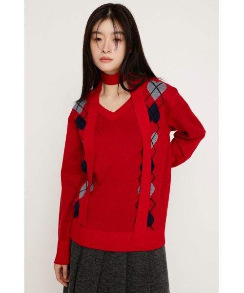 SLY(スライ)の「ARGYLE JQ TOPS アーガイル ジャガード トップス 冬服 春服(ニット/セーター・レディース・杢グレー/ネイビー/レッド・FREE)」の17枚目の写真