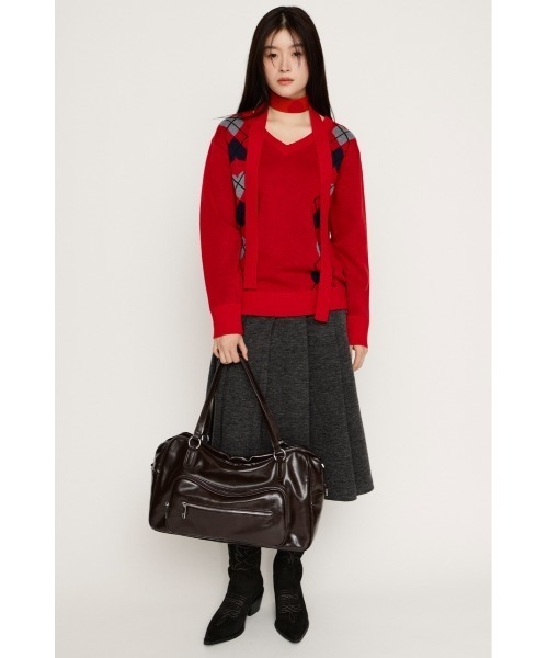 SLY(スライ)の「ARGYLE JQ TOPS アーガイル ジャガード トップス 冬服 春服(ニット/セーター・レディース・杢グレー/ネイビー/レッド・FREE)」の18枚目の写真