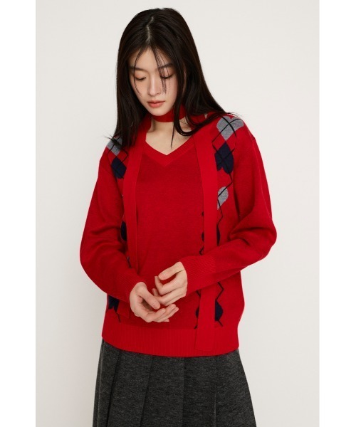 SLY(スライ)の「ARGYLE JQ TOPS アーガイル ジャガード トップス 冬服 春服(ニット/セーター・レディース・杢グレー/ネイビー/レッド・FREE)」の20枚目の写真