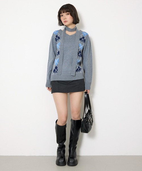 SLY(スライ)の「ARGYLE JQ TOPS アーガイル ジャガード トップス 冬服 春服(ニット/セーター・レディース・杢グレー/ネイビー/レッド・FREE)」の22枚目の写真