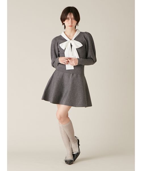 LILY BROWN(リリーブラウン)の「ボウタイニットセットアップ(ワンピース・レディース・モカ/ネイビー/グレー・F)」の7枚目の写真