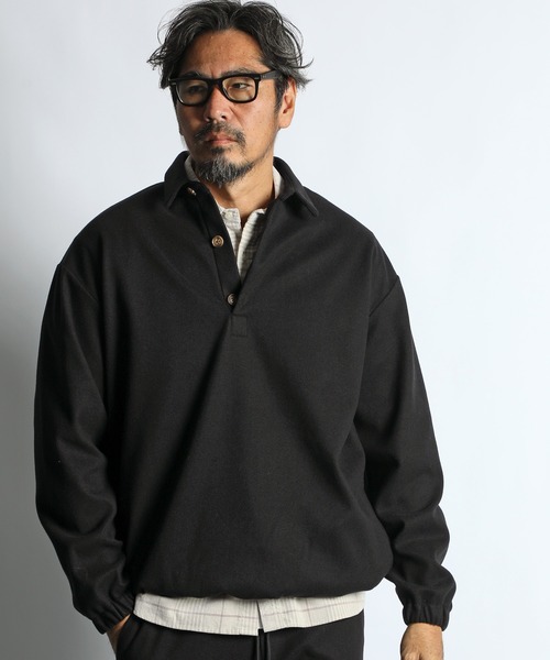 The DUFFER of ST.GEORGE（ザダファーオブセントジョージ）の「WOOL LIKE PONTE PO SHIRT：ポンチ素材 ウールライク プルオーバーシャツ（シャツ/ブラウス・メンズ・チャコールグレー/ブラック・MEDIUM/LARGE/X-LARGE）」の3枚目の写真