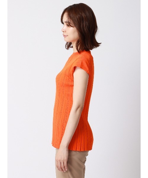 SUIT SQUARE（スーツスクエア）の「ペプラムランダムリブニット フレンチスリーブ ハンドウォッシュ ドライレーヨン 無地（ニット/セーター・レディース・オレンジ・38(9号)）」の7枚目の写真