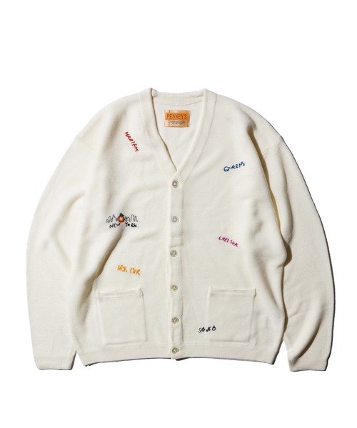 PENNEYS(ぺニーズ)の「PENNEY'S ぺニーズ / HAND EMBROIDERY CARDIGAN 刺繍 カーディガン(カーディガン/ボレロ・メンズ・スモークピンク/ホワイト・MEDIUM/LARGE)」の2枚目の写真