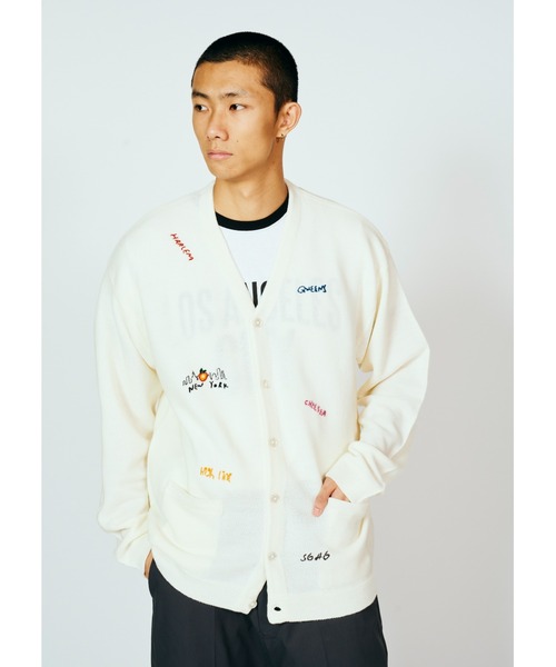 PENNEYS(ぺニーズ)の「PENNEY'S ぺニーズ / HAND EMBROIDERY CARDIGAN 刺繍 カーディガン(カーディガン/ボレロ・メンズ・スモークピンク/ホワイト・MEDIUM/LARGE)」の5枚目の写真