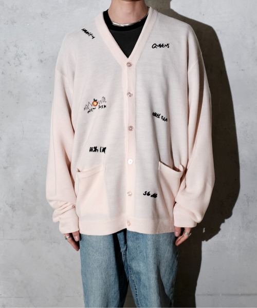 PENNEYS(ぺニーズ)の「PENNEY'S ぺニーズ / HAND EMBROIDERY CARDIGAN 刺繍 カーディガン(カーディガン/ボレロ・メンズ・スモークピンク/ホワイト・MEDIUM/LARGE)」の9枚目の写真