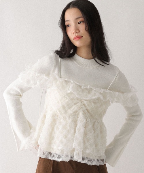 Heather(ヘザー)の「フリルスリーブキャミ2P 640688(ニット/セーター・レディース・ブラック系その他/ホワイト系その他・FREE)」の6枚目の写真