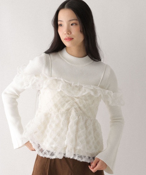 Heather(ヘザー)の「フリルスリーブキャミ2P 640688(ニット/セーター・レディース・ブラック系その他/ホワイト系その他・FREE)」の9枚目の写真