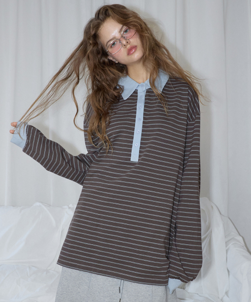 Striped Long Sleeve Rugby Tee — регбийная футболка в полоску, коричневая