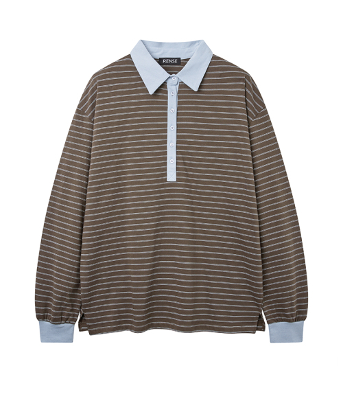 RENSE（レンセ）の「Striped Long Sleeve Rugby Tee Brown（ポロシャツ・レディース・その他・ONE SIZE）」の3枚目の写真
