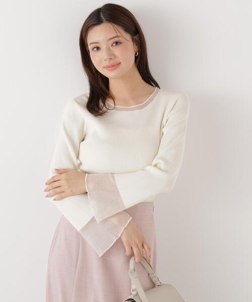 PROPORTION BODY DRESSING（プロポーションボディドレッシング）の「部分シアーフレアスリーブニットトップス / 1216170213（ニット/セーター・レディース・ホワイト系その他/ライトグリーン/ピンク/ブルー・MEDIUM/SMALL）」の2枚目の写真