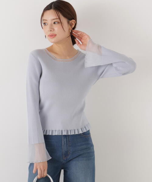 PROPORTION BODY DRESSING（プロポーションボディドレッシング）の「部分シアーフレアスリーブニットトップス / 1216170213（ニット/セーター・レディース・ホワイト系その他/ライトグリーン/ピンク/ブルー・MEDIUM/SMALL）」の4枚目の写真