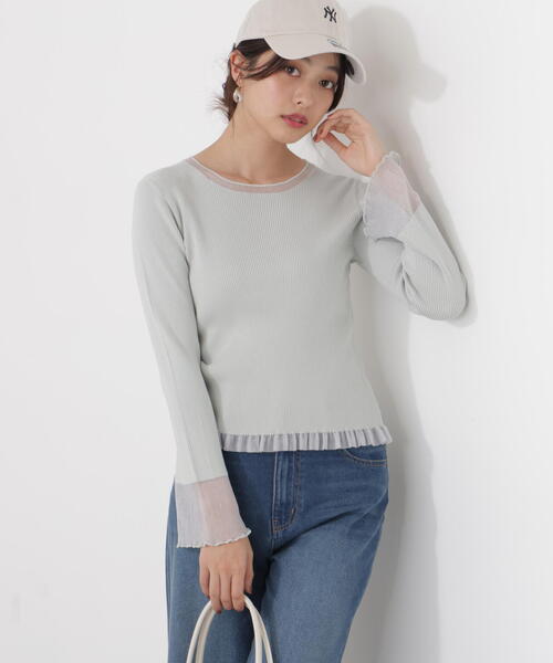 PROPORTION BODY DRESSING（プロポーションボディドレッシング）の「部分シアーフレアスリーブニットトップス / 1216170213（ニット/セーター・レディース・ホワイト系その他/ライトグリーン/ピンク/ブルー・MEDIUM/SMALL）」の3枚目の写真