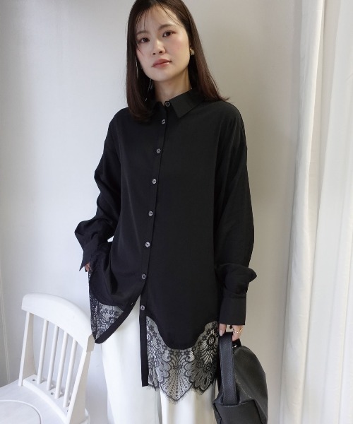 CORNERS（コーナーズ）の「裾レースシャツ（シャツ/ブラウス・レディース・ホワイト/ブラック・M）」の8枚目の写真