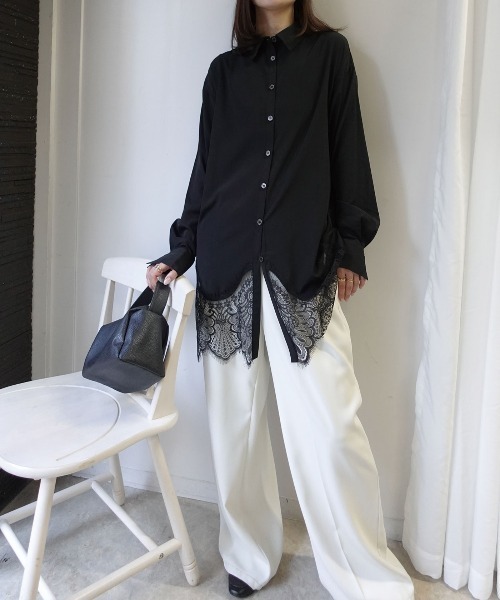 CORNERS（コーナーズ）の「裾レースシャツ（シャツ/ブラウス・レディース・ホワイト/ブラック・M）」の5枚目の写真