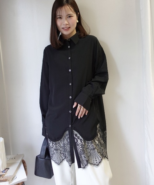 CORNERS（コーナーズ）の「裾レースシャツ（シャツ/ブラウス・レディース・ホワイト/ブラック・M）」の6枚目の写真