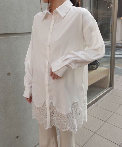 CORNERS（コーナーズ）の「裾レースシャツ（シャツ/ブラウス・レディース・ホワイト/ブラック・M）」の7枚目の写真