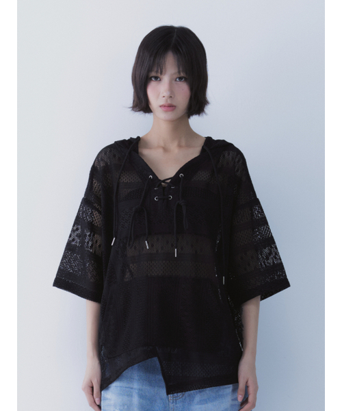 SETSETSET(セットセットセット)の「ボヘミアン レース フーディー ブラック(Tシャツ/カットソー・レディース・その他・ONE SIZE)」の3枚目の写真
