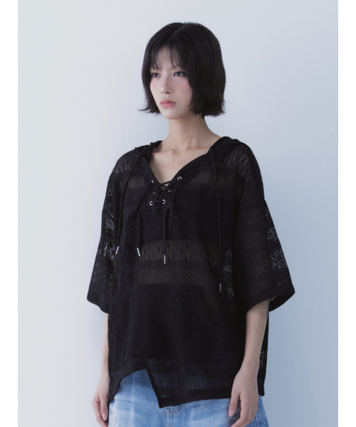 SETSETSET(セットセットセット)の「ボヘミアン レース フーディー ブラック(Tシャツ/カットソー・レディース・その他・ONE SIZE)」の4枚目の写真