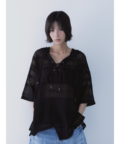 SETSETSET(セットセットセット)の「ボヘミアン レース フーディー ブラック(Tシャツ/カットソー・レディース・その他・ONE SIZE)」の6枚目の写真