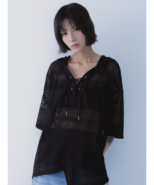 SETSETSET(セットセットセット)の「ボヘミアン レース フーディー ブラック(Tシャツ/カットソー・レディース・その他・ONE SIZE)」の7枚目の写真