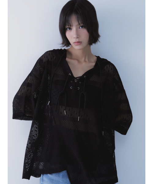 SETSETSET(セットセットセット)の「ボヘミアン レース フーディー ブラック(Tシャツ/カットソー・レディース・その他・ONE SIZE)」の8枚目の写真