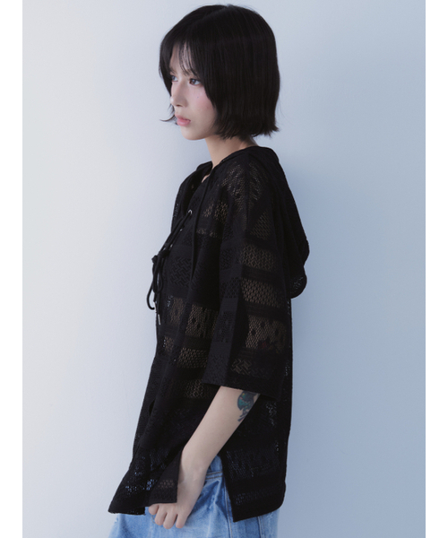 SETSETSET(セットセットセット)の「ボヘミアン レース フーディー ブラック(Tシャツ/カットソー・レディース・その他・ONE SIZE)」の9枚目の写真
