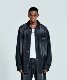 Waffle denim shirt - Black