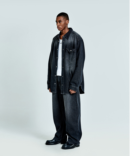 51%（フィフティーワンパーセント）の「Waffle denim shirt - Black（シャツ/ブラウス・メンズ・その他・M/L）」の3枚目の写真