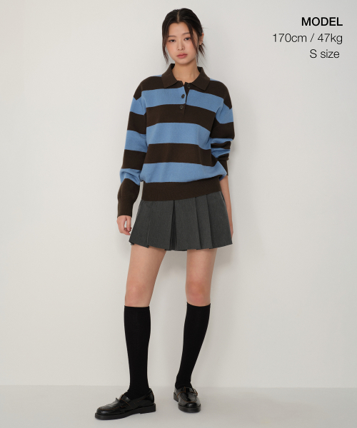 MUSINSA STANDARD WOMAN（ムシンサスタンダードウーマン）の「ウィメンズボールドストライプカラー付きニット[ブルー]（ニット/セーター・レディース・その他・X-SMALL/SMALL/MEDIUM/LARGE）」の2枚目の写真